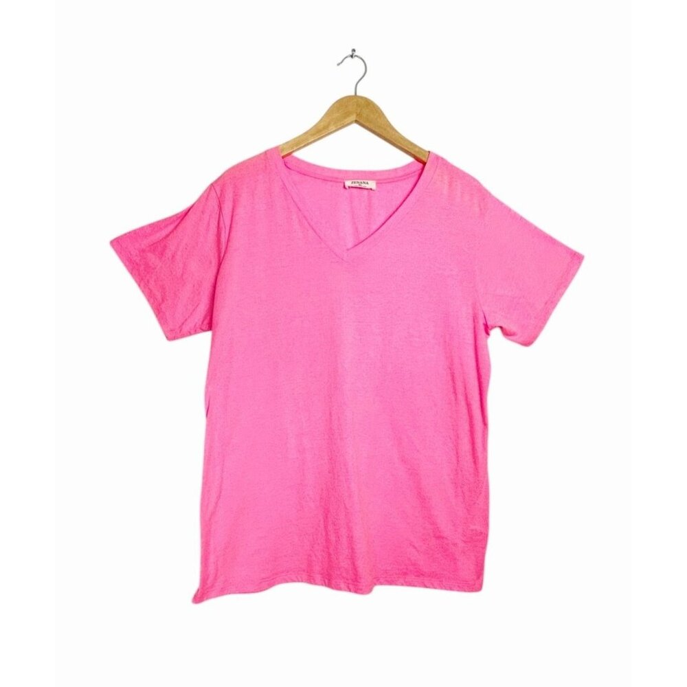 Zenana Women's V-Neck Short Sleeve Tee Shirt in Pink - Sz XL